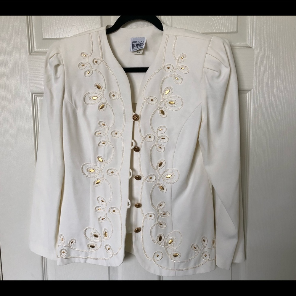 R&M Richards Blazer White Ivory & Gold Embroidered